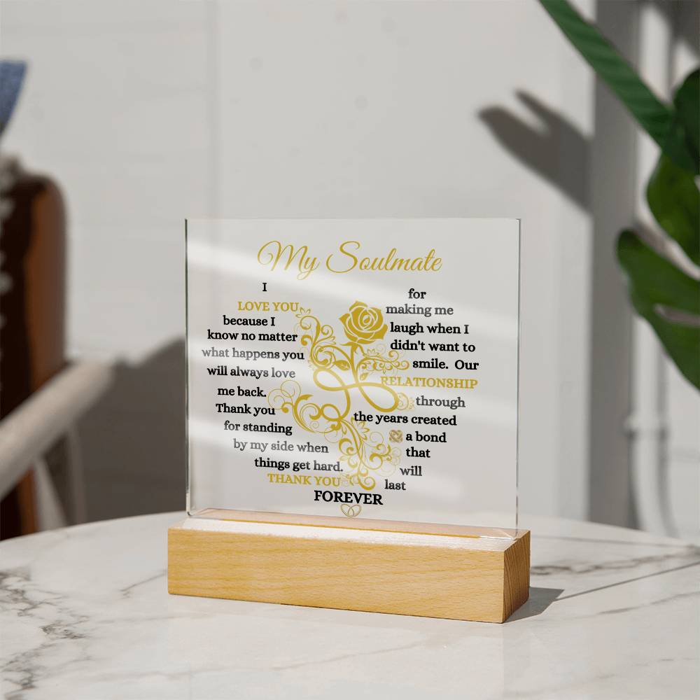 To My Soulmate / Bond that lasts Forever / Acrylic Square Plaque with LED light