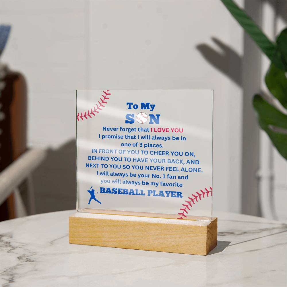 To My Son / No. 1 Baseball Player / Gift from Mom / Gift from Dad / Acrylic Plaque with LED light