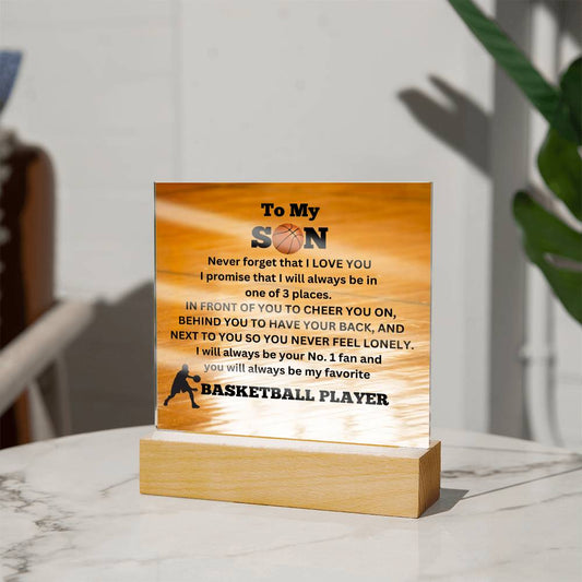 To My Son / No.1 Basketball Player / Gift from Mom/ Gift from Dad/ Square Acrylic Plaque with LED light