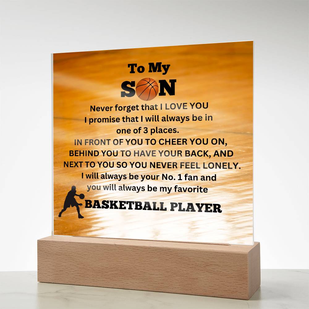 To My Son / No.1 Basketball Player / Gift from Mom/ Gift from Dad/ Square Acrylic Plaque with LED light