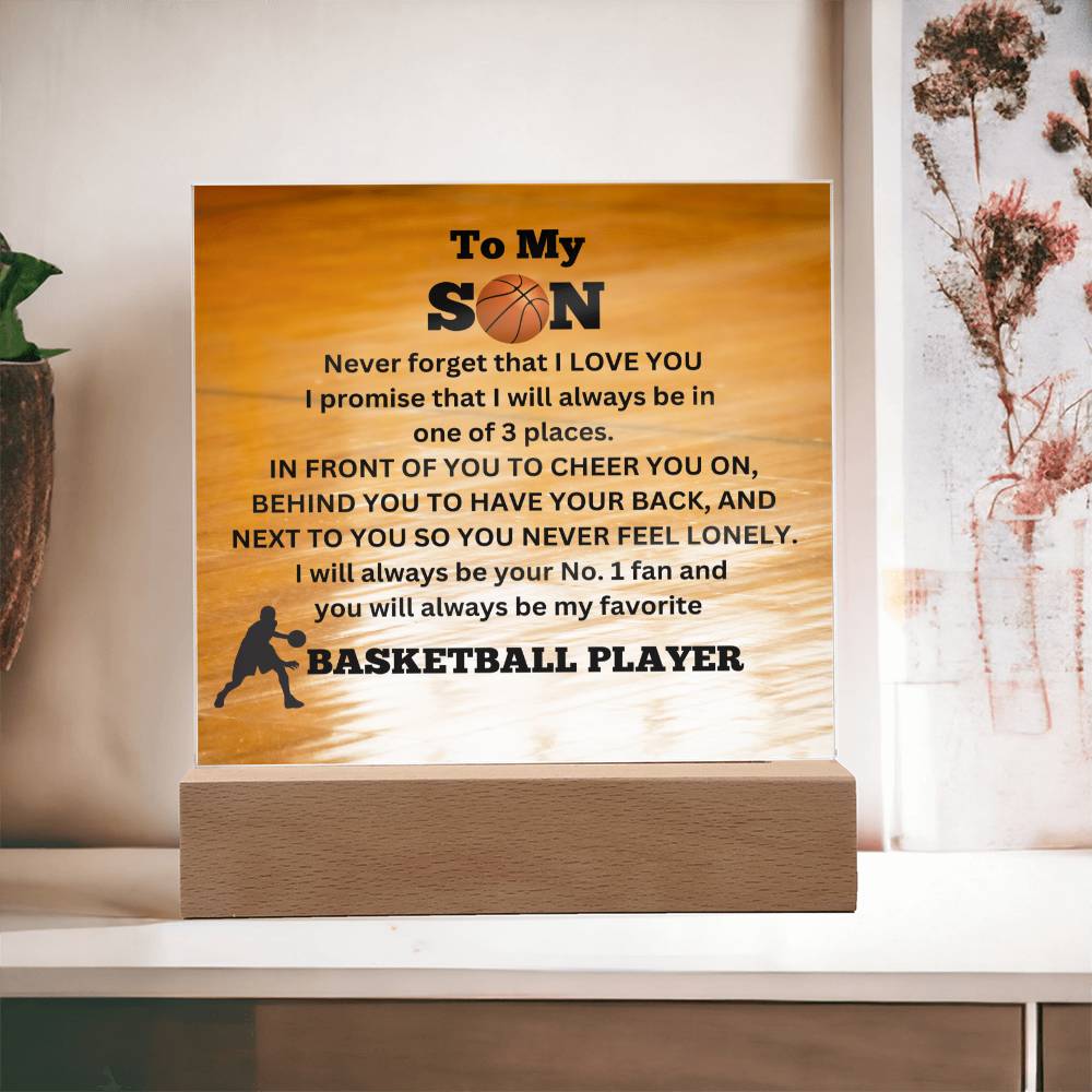 To My Son / No.1 Basketball Player / Gift from Mom/ Gift from Dad/ Square Acrylic Plaque with LED light