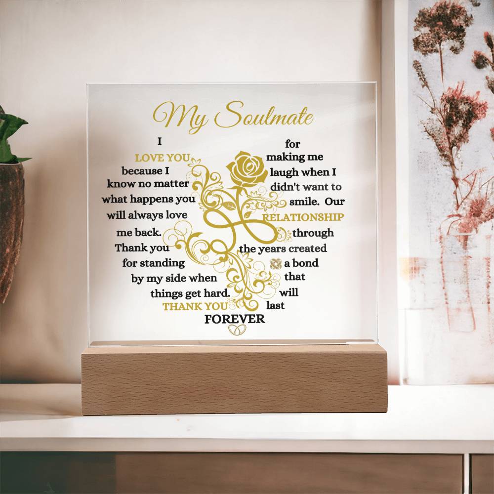 To My Soulmate / Bond that lasts Forever / Acrylic Square Plaque with LED light