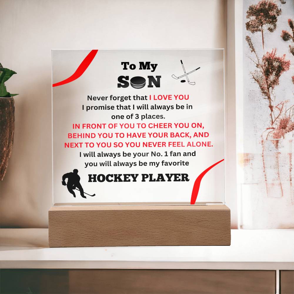 To My Son / No.1 Hockey Player / Gift from Mom / Gift from Dad / Acrylic Plaque with LED light