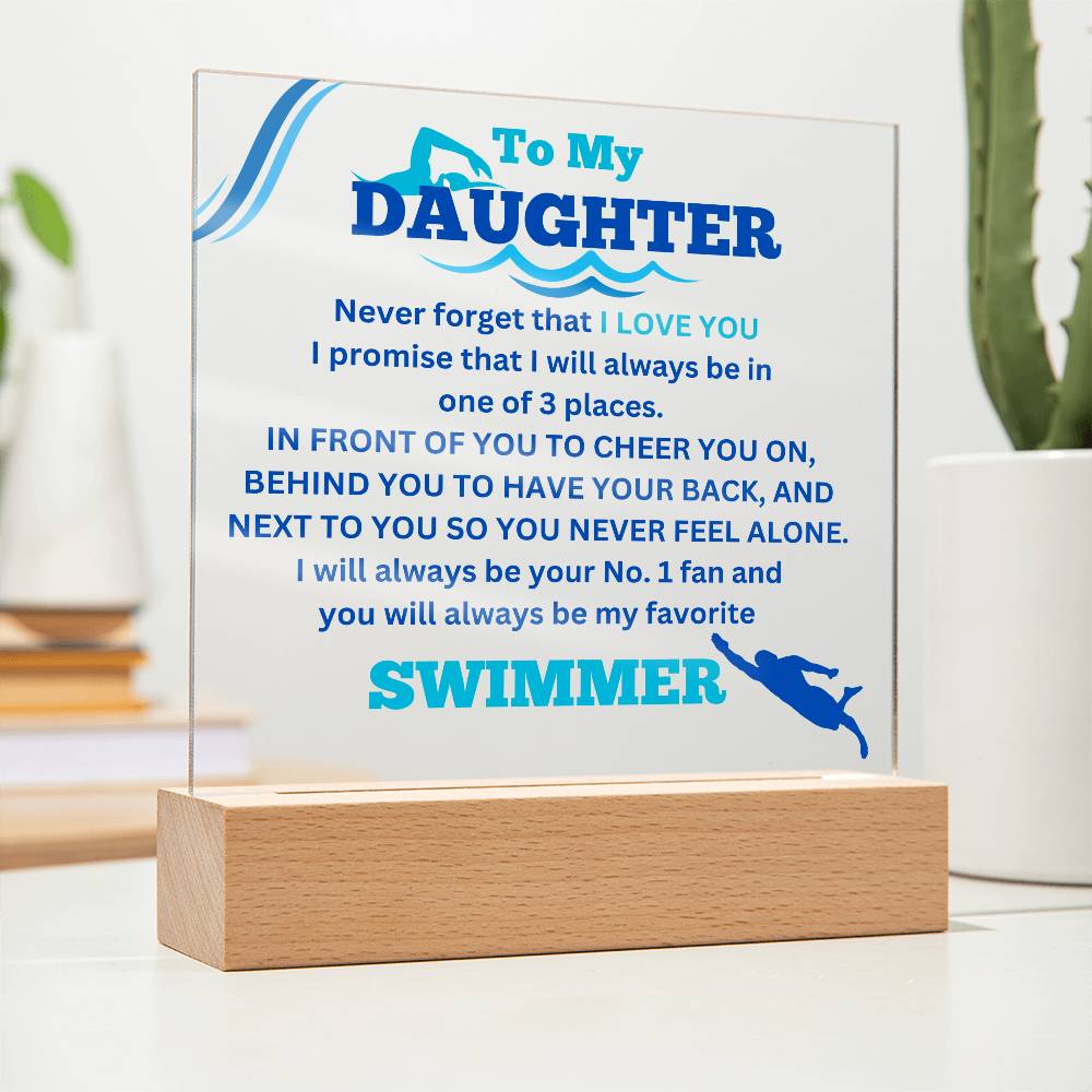 To My Daughter / No. 1 Swimmer / Gift from Mom / Gift from Dad / Acrylic Plaque with LED light