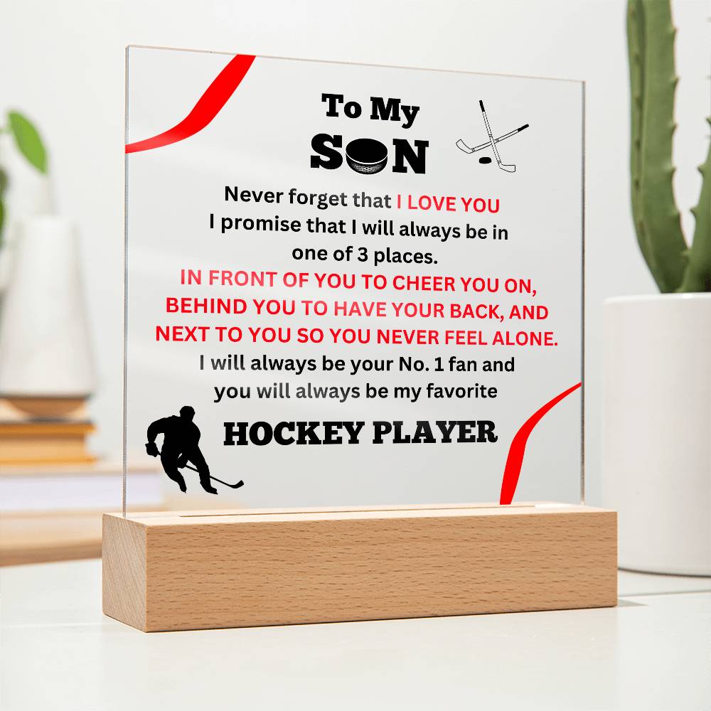 To My Son / No.1 Hockey Player / Gift from Mom / Gift from Dad / Acrylic Plaque with LED light