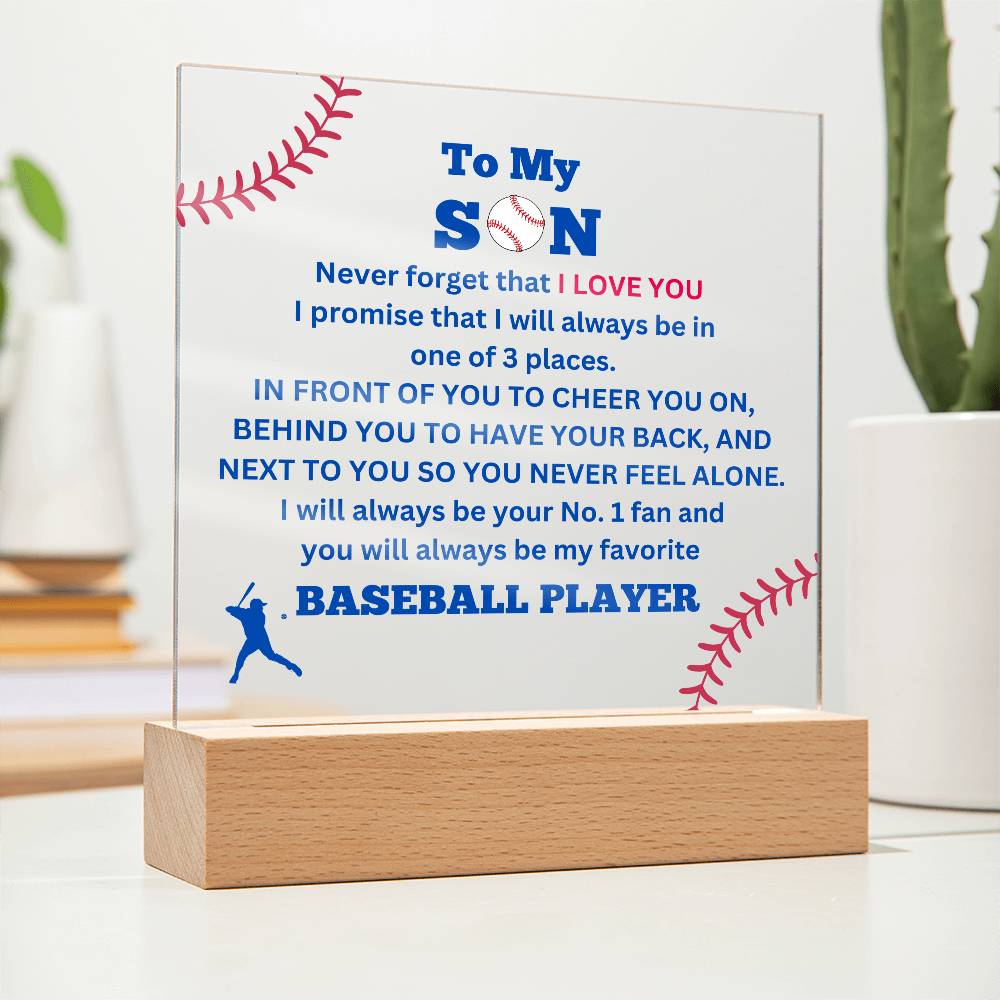 To My Son / No. 1 Baseball Player / Gift from Mom / Gift from Dad / Acrylic Plaque with LED light