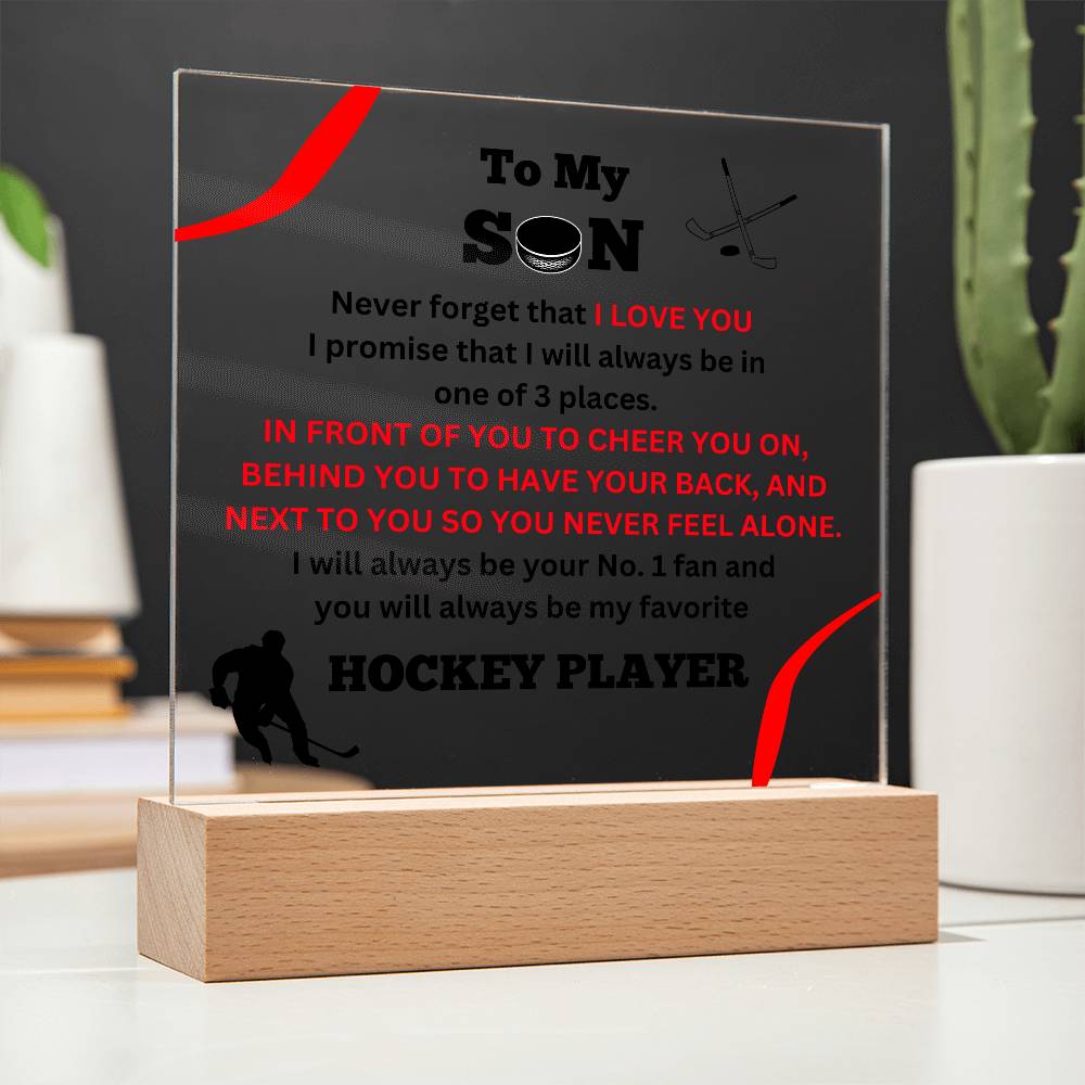 To My Son / No.1 Hockey Player / Gift from Mom / Gift from Dad / Acrylic Plaque with LED light