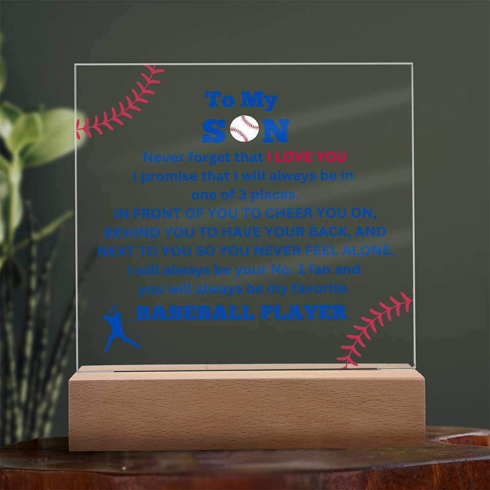 To My Son / No. 1 Baseball Player / Gift from Mom / Gift from Dad / Acrylic Plaque with LED light