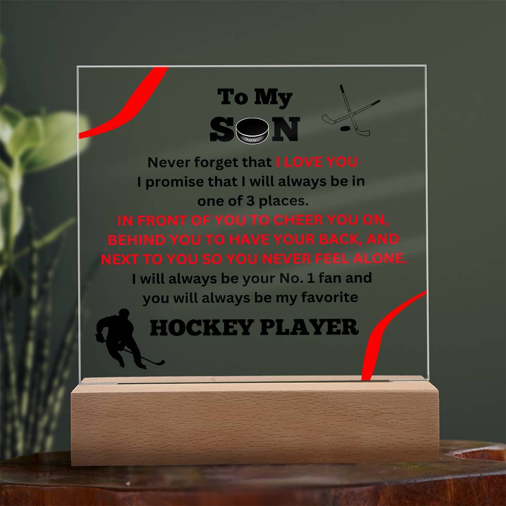 To My Son / No.1 Hockey Player / Gift from Mom / Gift from Dad / Acrylic Plaque with LED light