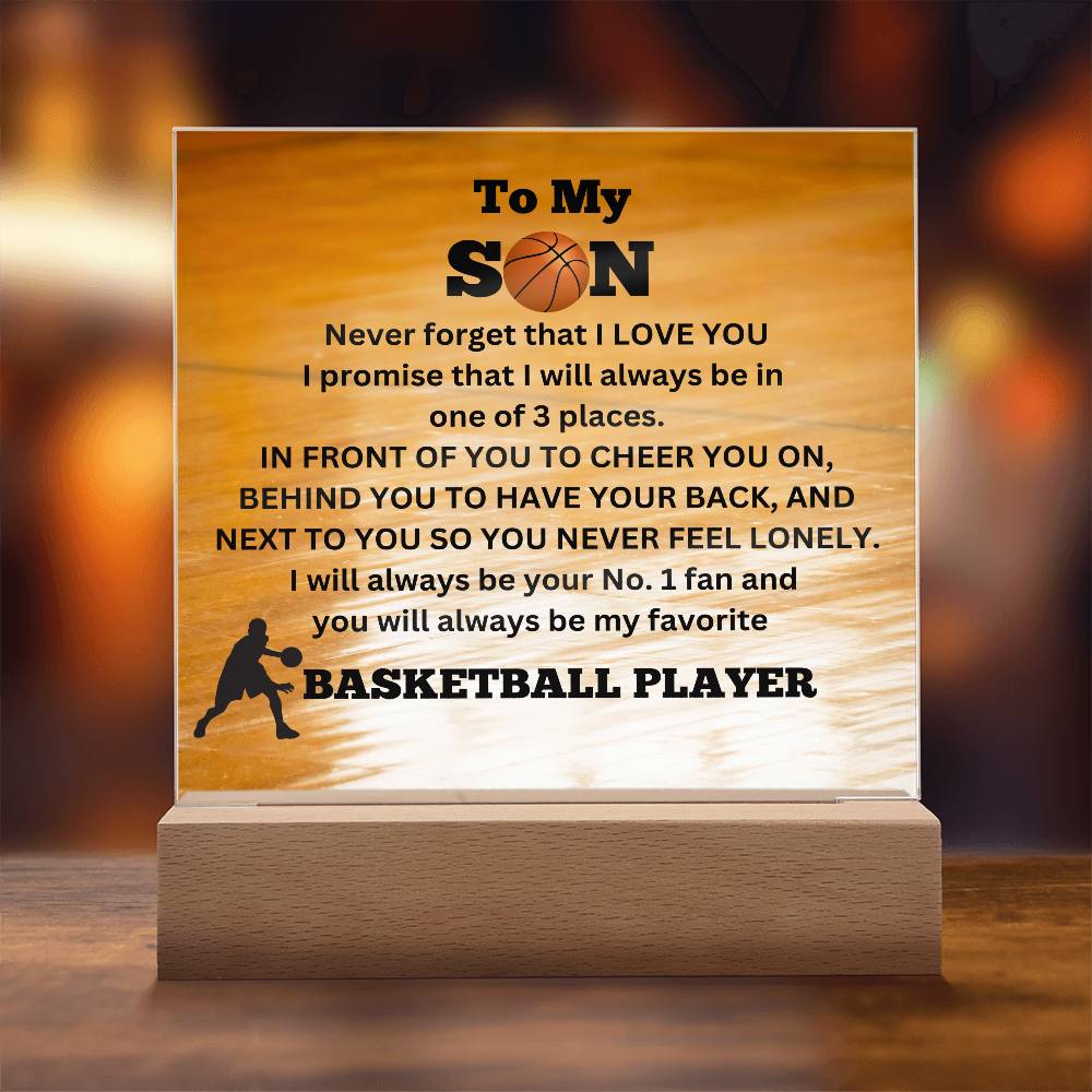 To My Son / No.1 Basketball Player / Gift from Mom/ Gift from Dad/ Square Acrylic Plaque with LED light