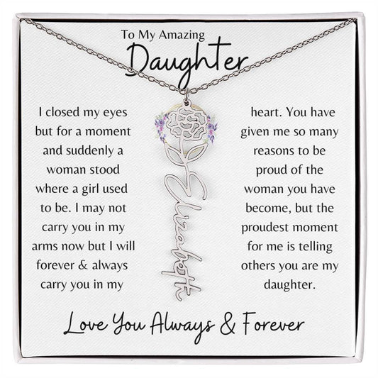 To My Daughter/ So Proud of You / Gift from Mom / Gift from Dad / Flower Name Necklace