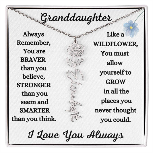 Granddaughter / Birth Flower Name Necklace