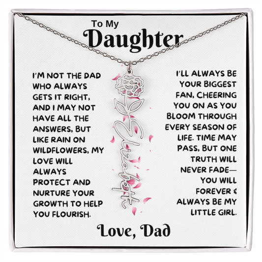 Personalized Daughter Name Necklace with Birth Flower – Gift from Dad