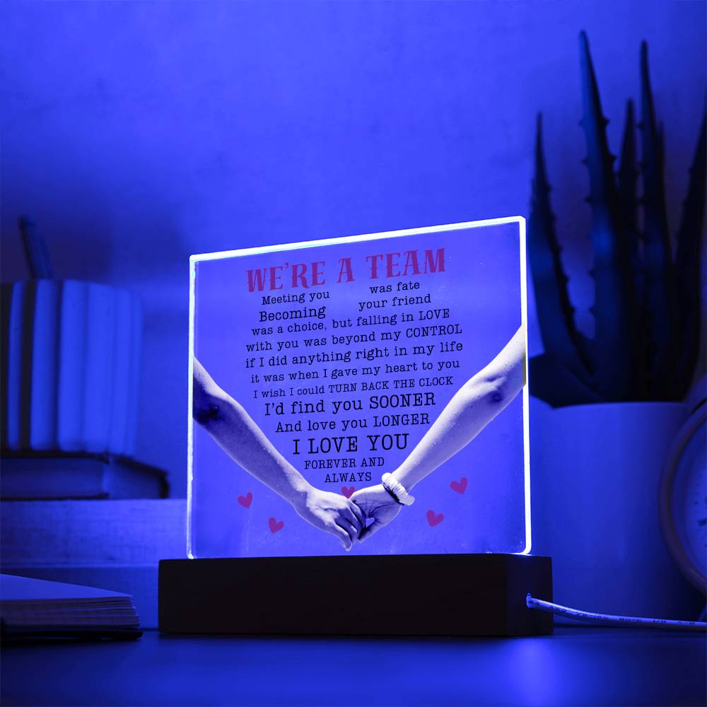 We're a Team / Square Acrylic Plaque with LED light