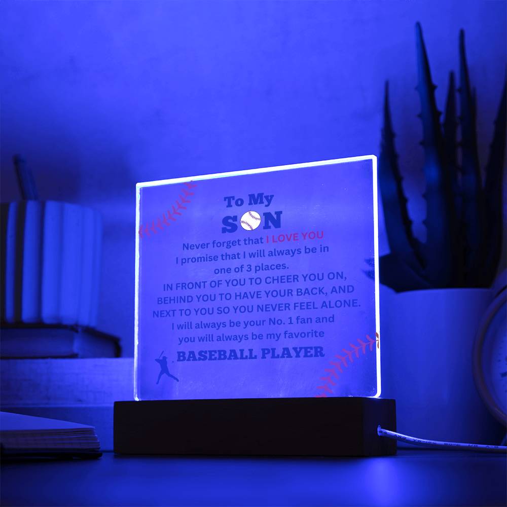 To My Son / No. 1 Baseball Player / Gift from Mom / Gift from Dad / Acrylic Plaque with LED light