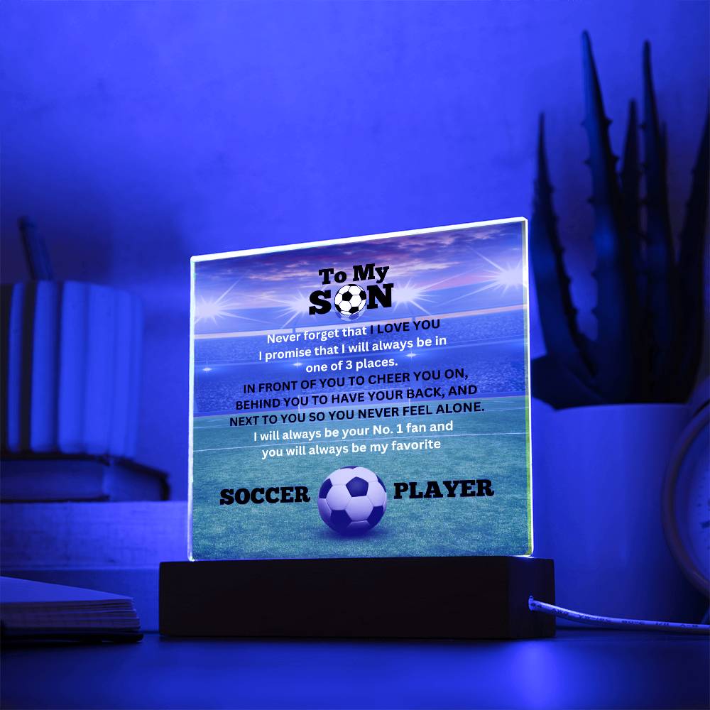 To My Son / No. 1 Soccer Player / Gift from Mom / Gift from Dad / Acrylic Plaque with LED light