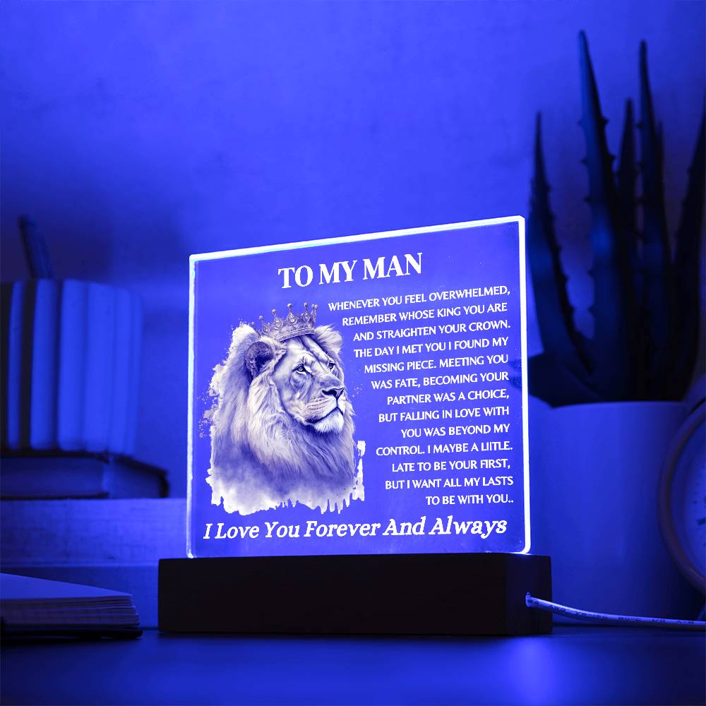 To My Man / Lion King / Square Acrylic Plaque with LED light