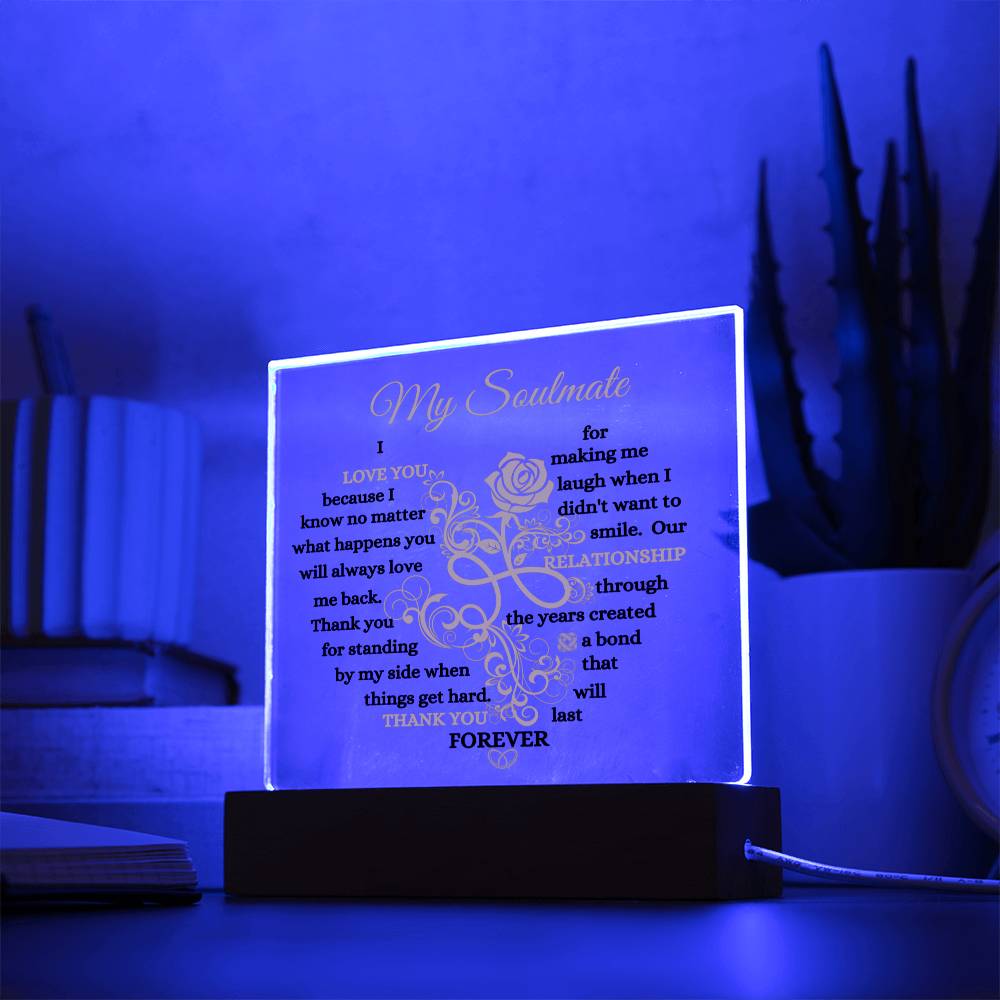 To My Soulmate / Bond that lasts Forever / Acrylic Square Plaque with LED light