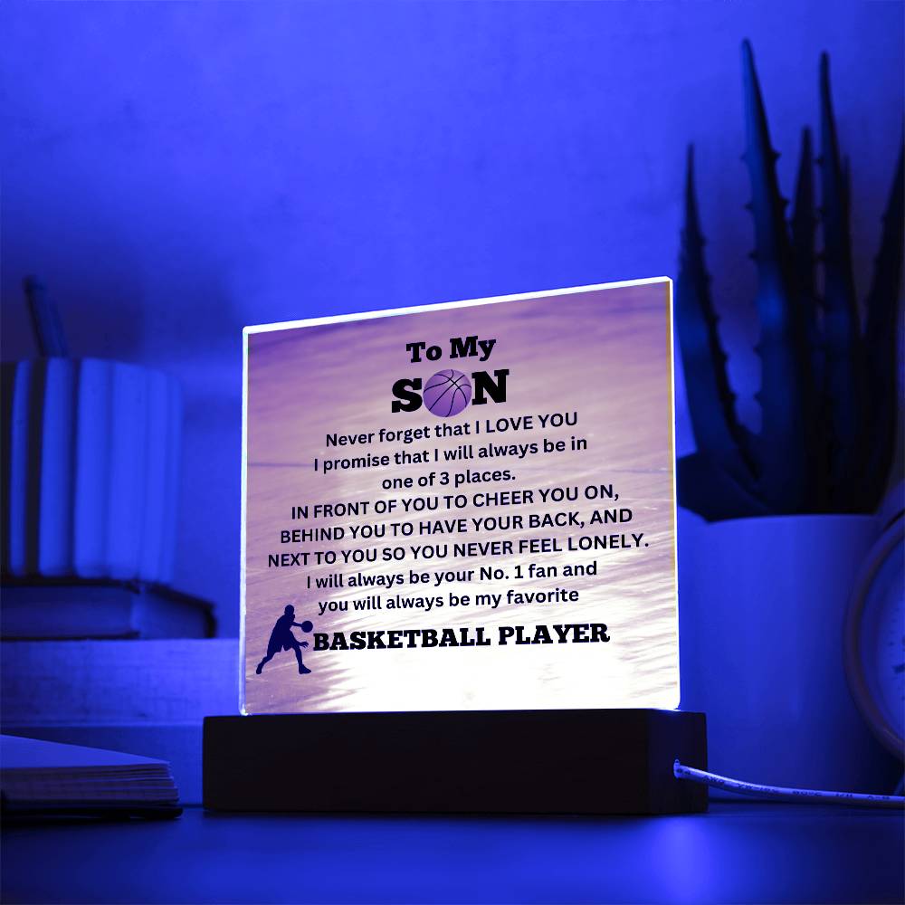 To My Son / No.1 Basketball Player / Gift from Mom/ Gift from Dad/ Square Acrylic Plaque with LED light