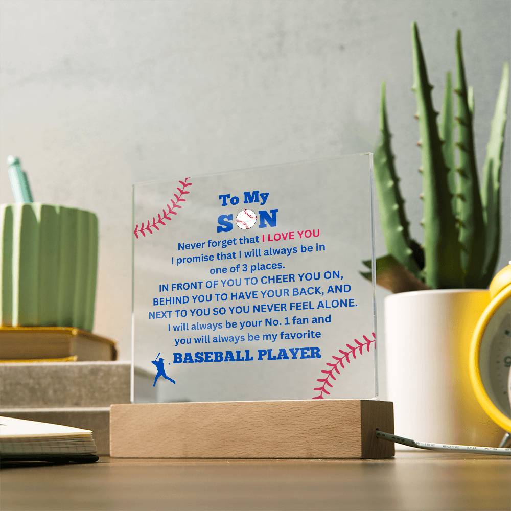 To My Son / No. 1 Baseball Player / Gift from Mom / Gift from Dad / Acrylic Plaque with LED light