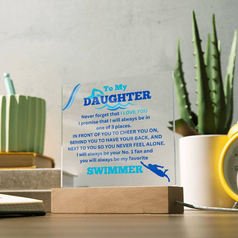 To My Daughter / No. 1 Swimmer / Gift from Mom / Gift from Dad / Acrylic Plaque with LED light