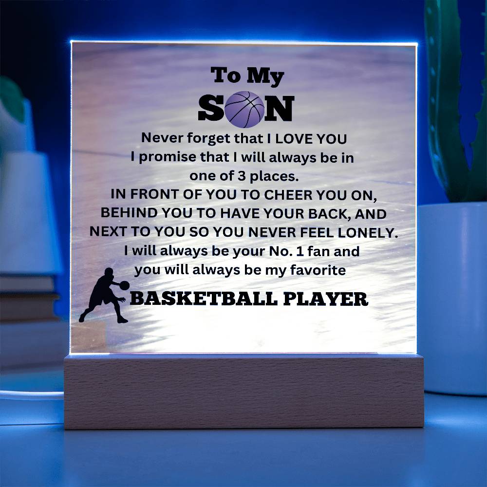 To My Son / No.1 Basketball Player / Gift from Mom/ Gift from Dad/ Square Acrylic Plaque with LED light