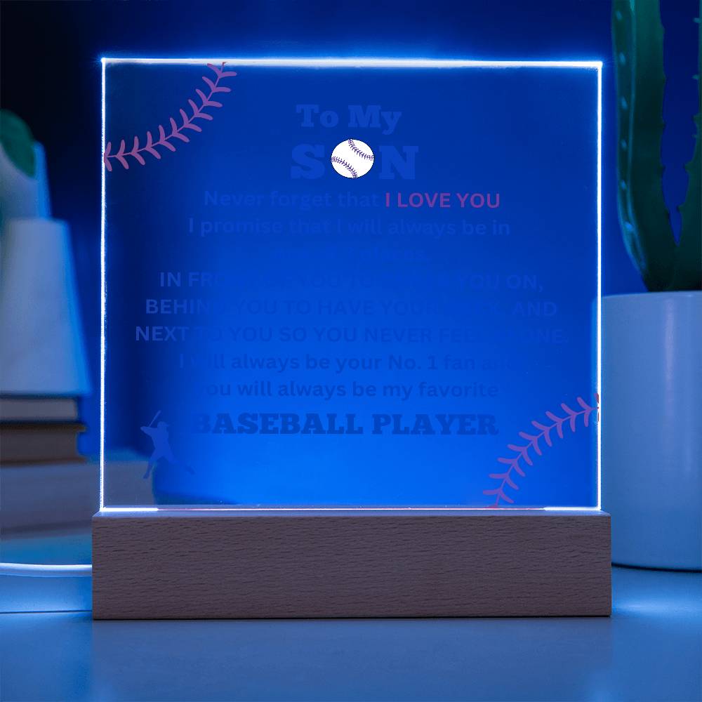 To My Son / No. 1 Baseball Player / Gift from Mom / Gift from Dad / Acrylic Plaque with LED light