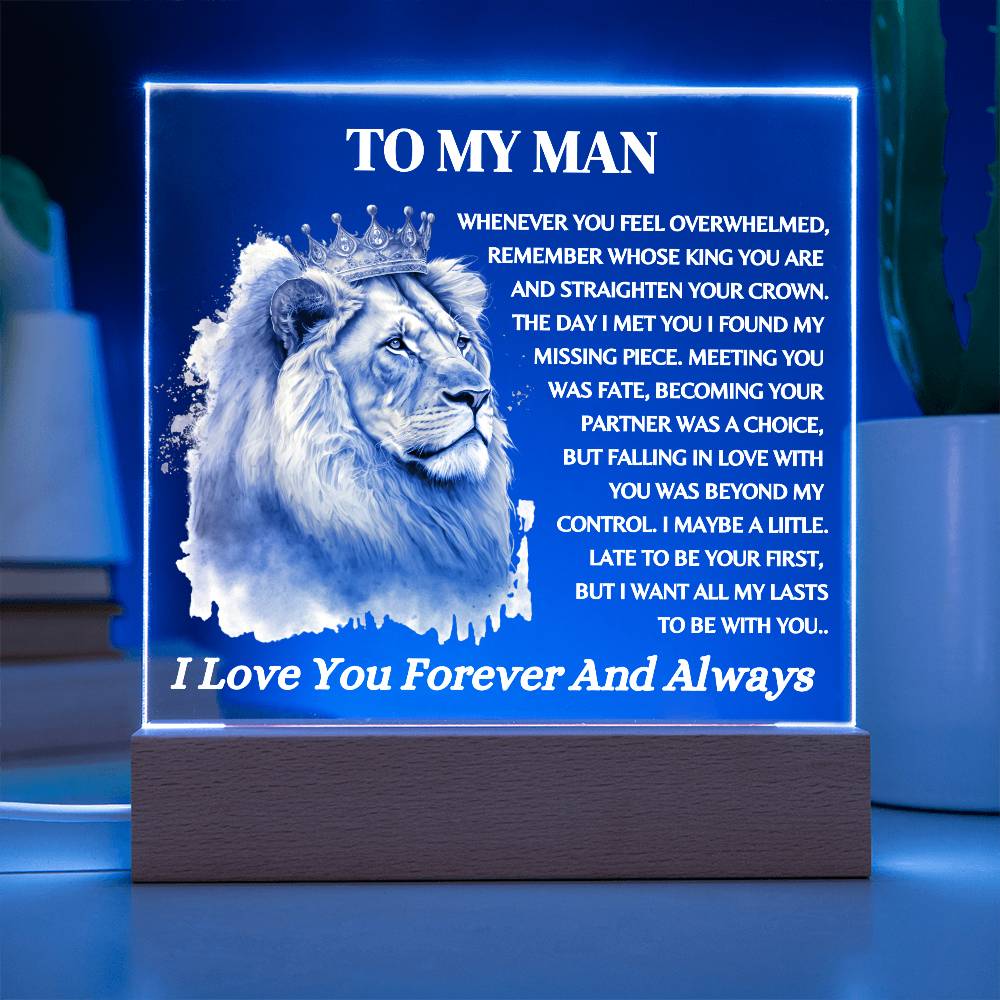 To My Man / Lion King / Square Acrylic Plaque with LED light