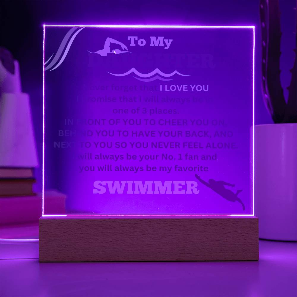 To My Daughter / No. 1 Swimmer / Gift from Mom / Gift from Dad / Acrylic Plaque with LED light