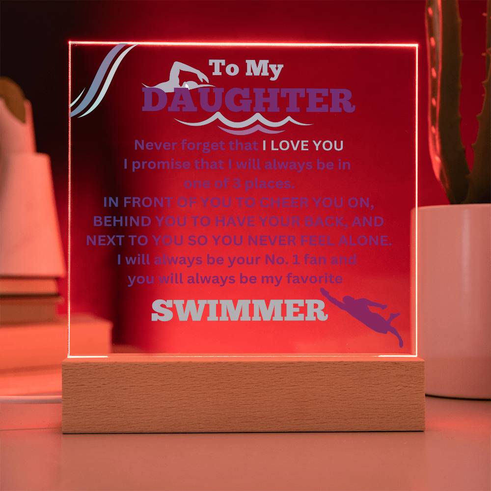 To My Daughter / No. 1 Swimmer / Gift from Mom / Gift from Dad / Acrylic Plaque with LED light