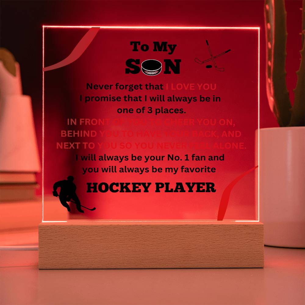 To My Son / No.1 Hockey Player / Gift from Mom / Gift from Dad / Acrylic Plaque with LED light