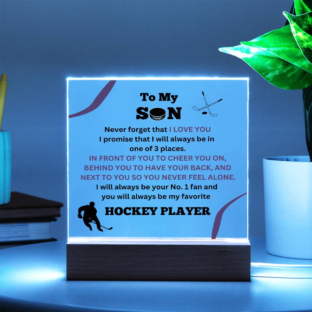 To My Son / No.1 Hockey Player / Gift from Mom / Gift from Dad / Acrylic Plaque with LED light