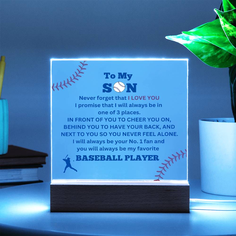 To My Son / No. 1 Baseball Player / Gift from Mom / Gift from Dad / Acrylic Plaque with LED light