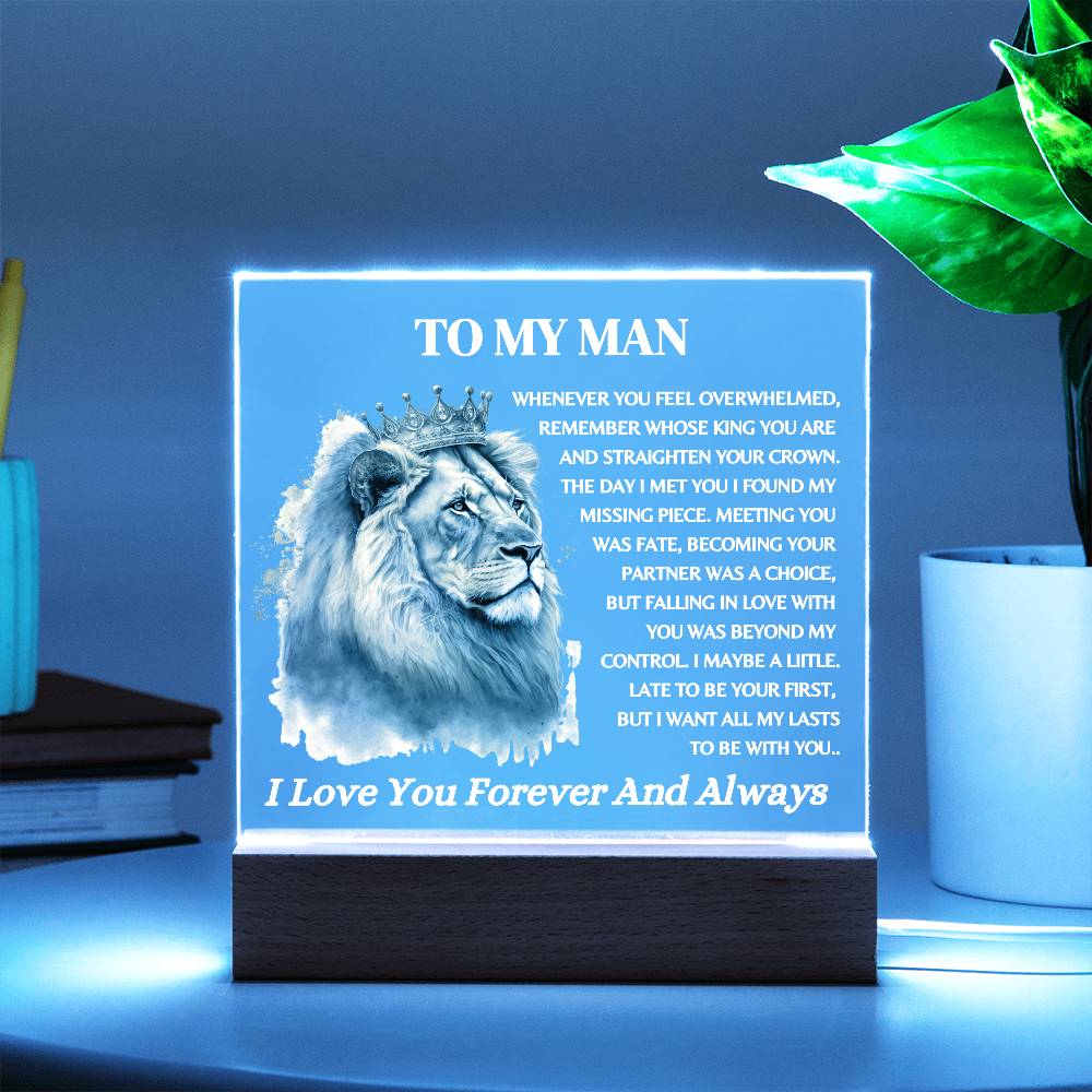 To My Man / Lion King / Square Acrylic Plaque with LED light