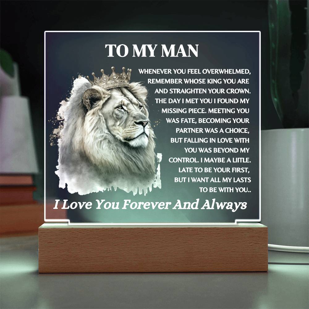 To My Man / Lion King / Square Acrylic Plaque with LED light