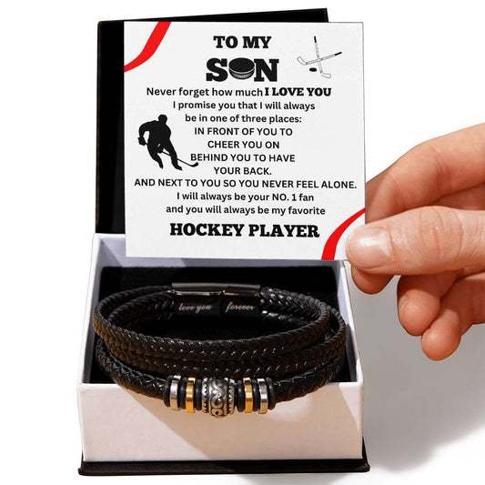 To My Son / Number One Hockey Player / Gift from Mom / Gift from Dad / Personalized Leather Bracelet