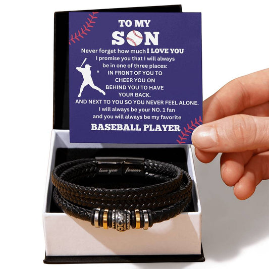 To My Son / Number One Baseball Player / Gift from Mom / Gift from Dad / Personalized Leather Bracelet