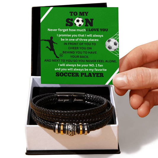 To My Son / Number One Soccer Player / Gift from Mom / Gift from Dad / Personalized Leather Bracelet