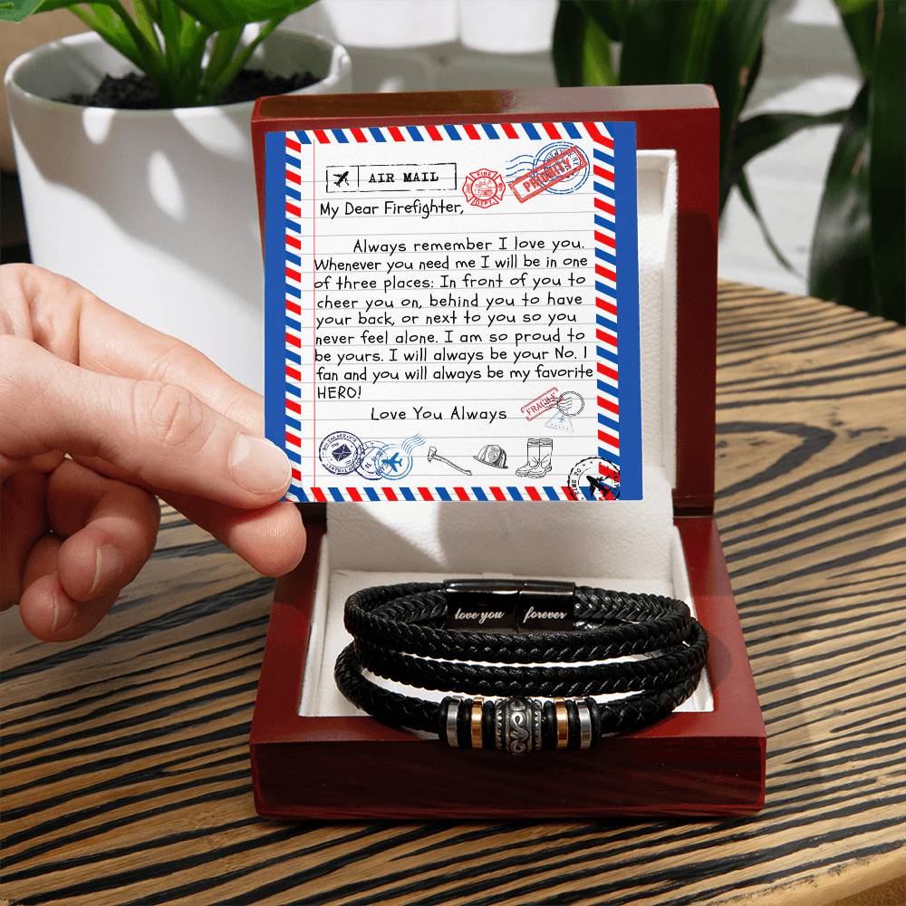 To My Dear Firefighter / "Love You Forever" Leather Bracelet