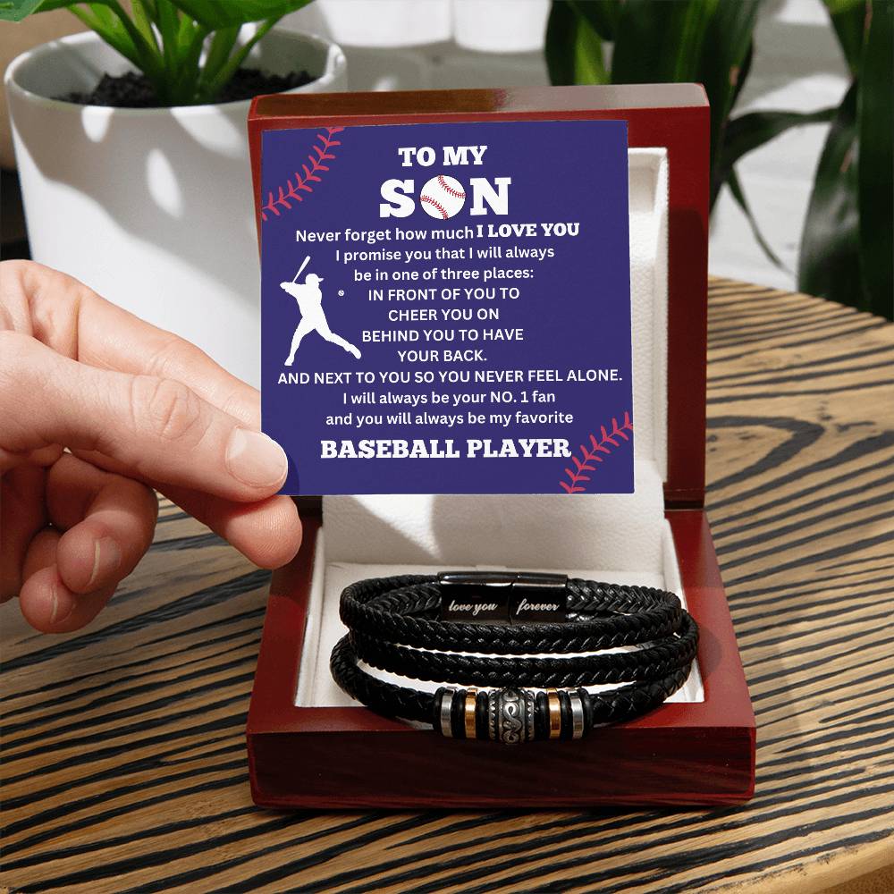 To My Son / Number One Baseball Player / Gift from Mom / Gift from Dad / Personalized Leather Bracelet