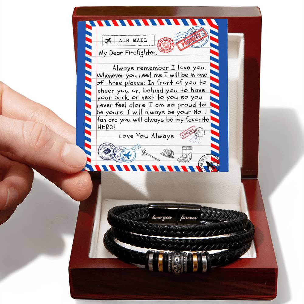 To My Dear Firefighter / "Love You Forever" Leather Bracelet