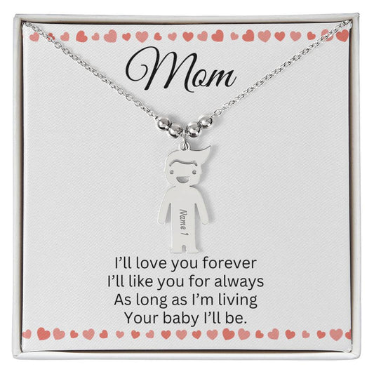 Mom / Love You Forever / Engraved Kid Charm Necklace