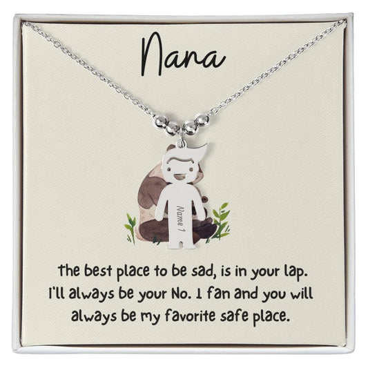 Nana / Best Place is in your Lap (Pandas) / Engraved Kid Charm Necklace