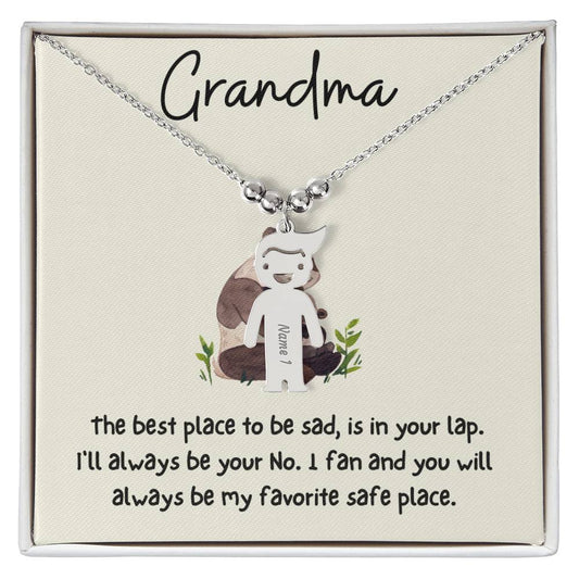 Grandma / Best Place is in your Lap (Pandas) / Engraved Kid Charm Necklace