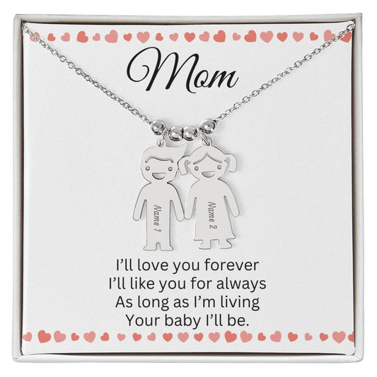 Mom / We Love You Forever / Engraved Kids Charm Necklace