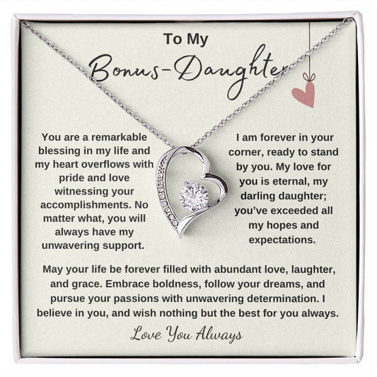 To My Bonus Daughter / Forever Love Necklace / Personalized Message Card