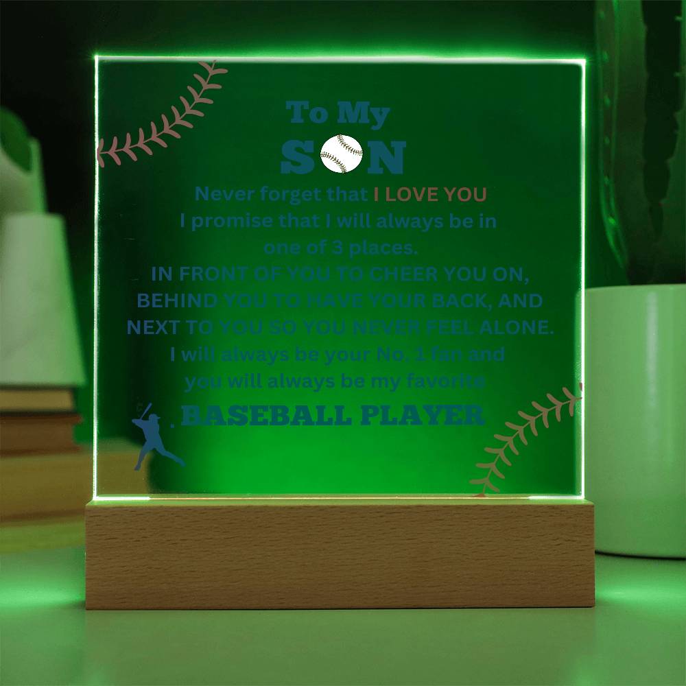 To My Son / No. 1 Baseball Player / Gift from Mom / Gift from Dad / Acrylic Plaque with LED light