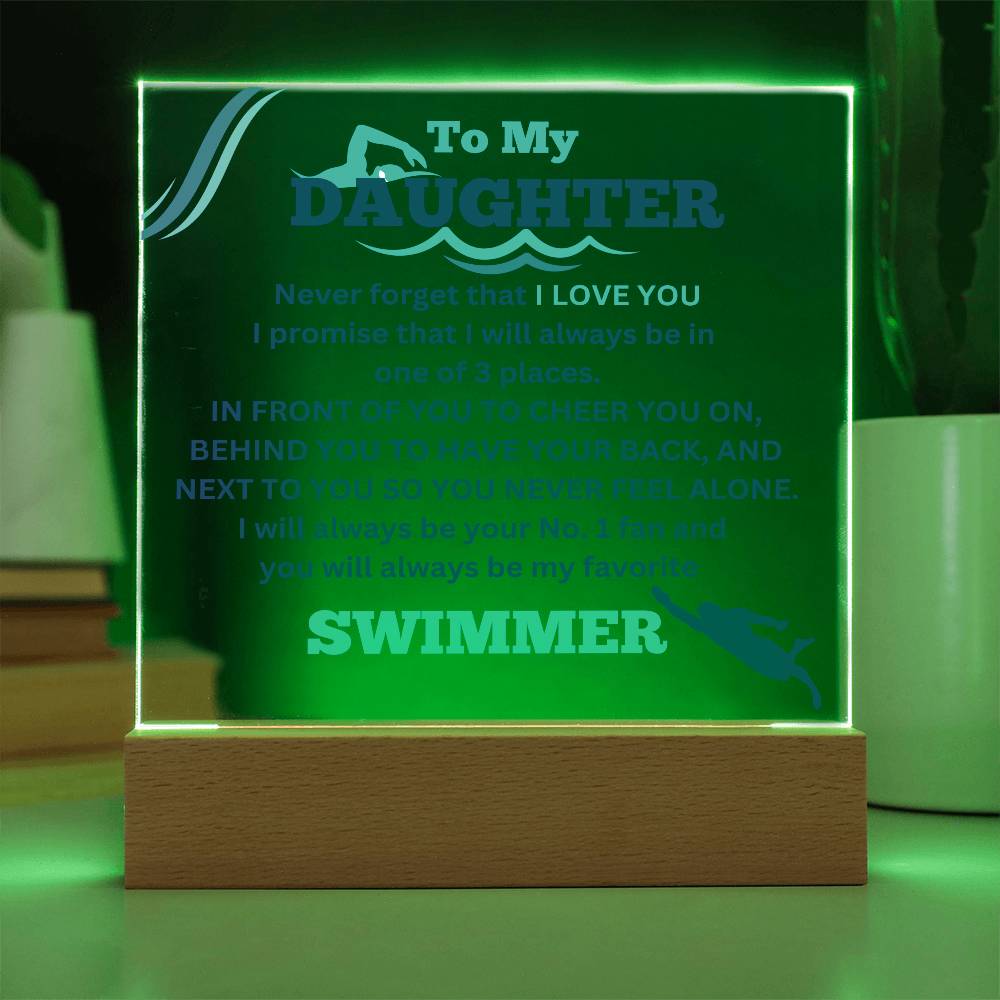 To My Daughter / No. 1 Swimmer / Gift from Mom / Gift from Dad / Acrylic Plaque with LED light