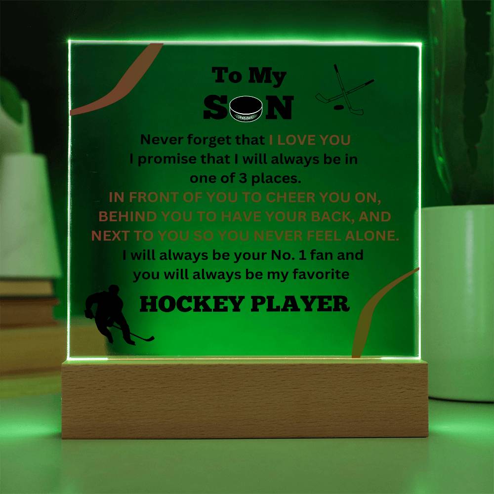 To My Son / No.1 Hockey Player / Gift from Mom / Gift from Dad / Acrylic Plaque with LED light