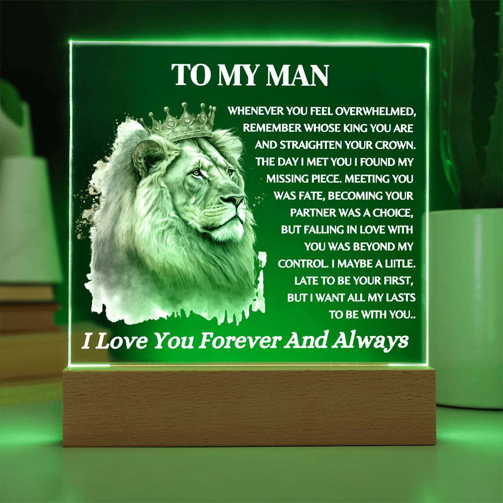 To My Man / Lion King / Square Acrylic Plaque with LED light